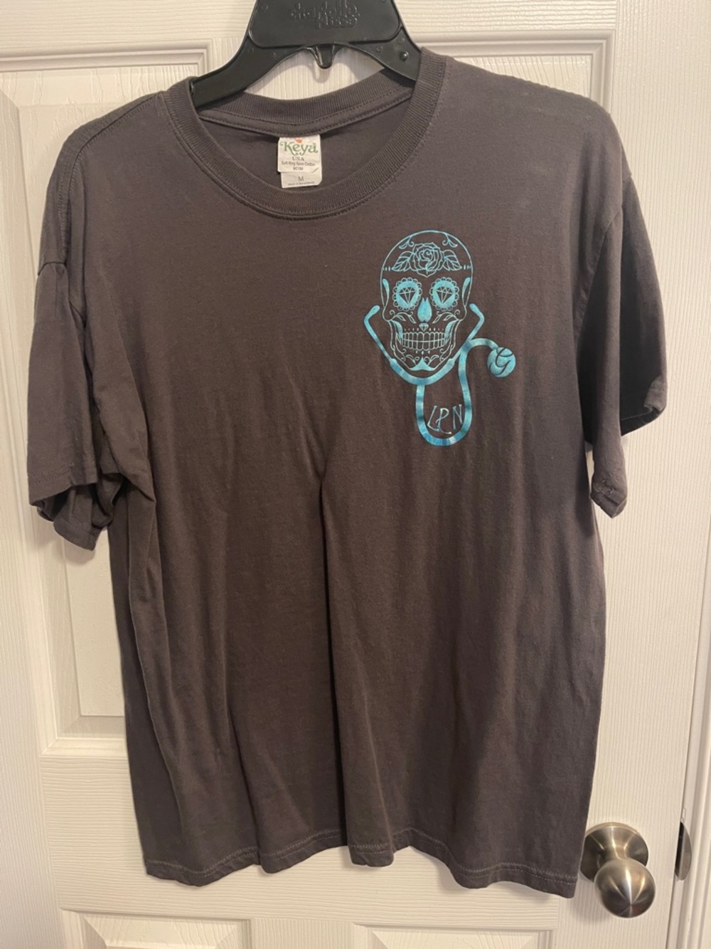 Nurse Tee with Teal Sugar Skull Skull